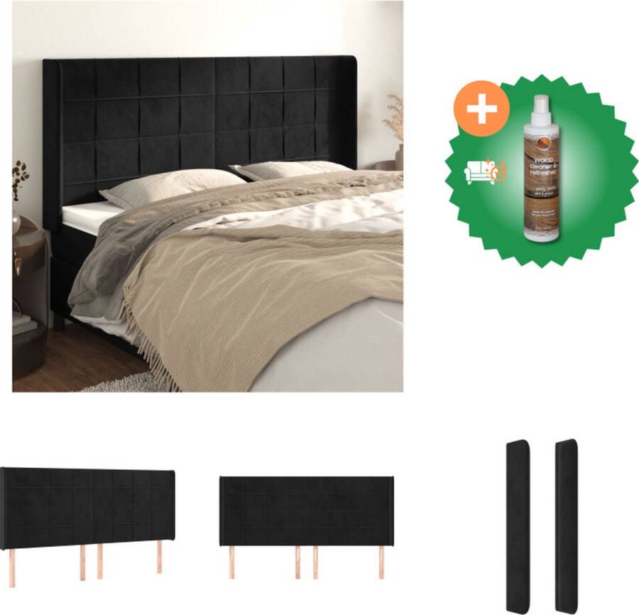 VidaXL Hoofdbord Zwarte Stoffen Fluwelen Hoofdsteun Verstelbare Hoogte Stevige Houten Poten Comfortabele Ondersteuning 203x16x118 128 cm Bedonderdeel Inclusief Houtreiniger en verfrisser