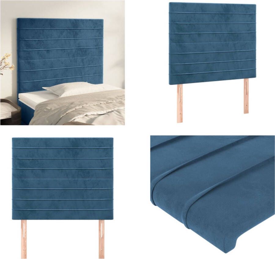 The Living Store Hoofdbord Donkerblauw 100 x 5 x 118 128 cm Fluwelen stof Houten poten Verstelbare hoogte Comfortabele ondersteuning Klassieke schoonheid 2 hoofdeinden Hoofd Bord Beddecoratie Hoofdkussen Velvet Blauw - Foto 2