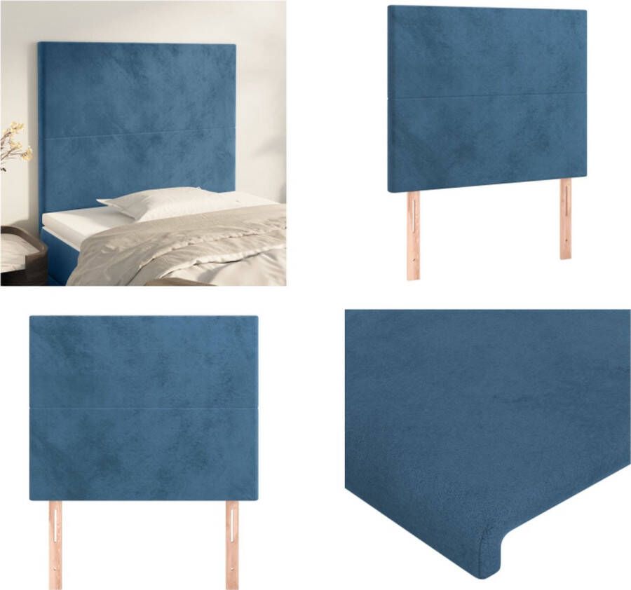 The Living Store Hoofdbord Donkerblauw 100 x 5 x 118 128 cm Fluwelen stof Houten poten Verstelbare hoogte Comfortabele ondersteuning Klassieke schoonheid 2 hoofdeinden Hoofd Bord Beddecoratie Hoofdkussen Velvet Blauw - Foto 3