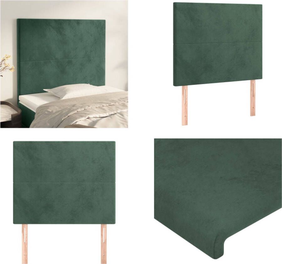VidaXL Hoofdborden 2 st 100x5x78 88 cm fluweel donkergroen Hoofdbord Hoofdborden Hoofdeinde Houten Hoofdbord - Foto 3