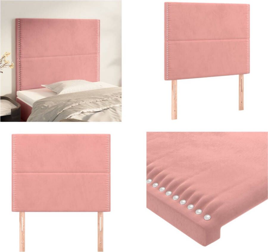 The Living Store Hoofdborden 2 st 100x5x78 88 cm fluweel roze Hoofd Bord Hoofdbord Roze Velvet Hoofdbord Luxe Hoofdbord Beddecoratie - Foto 2