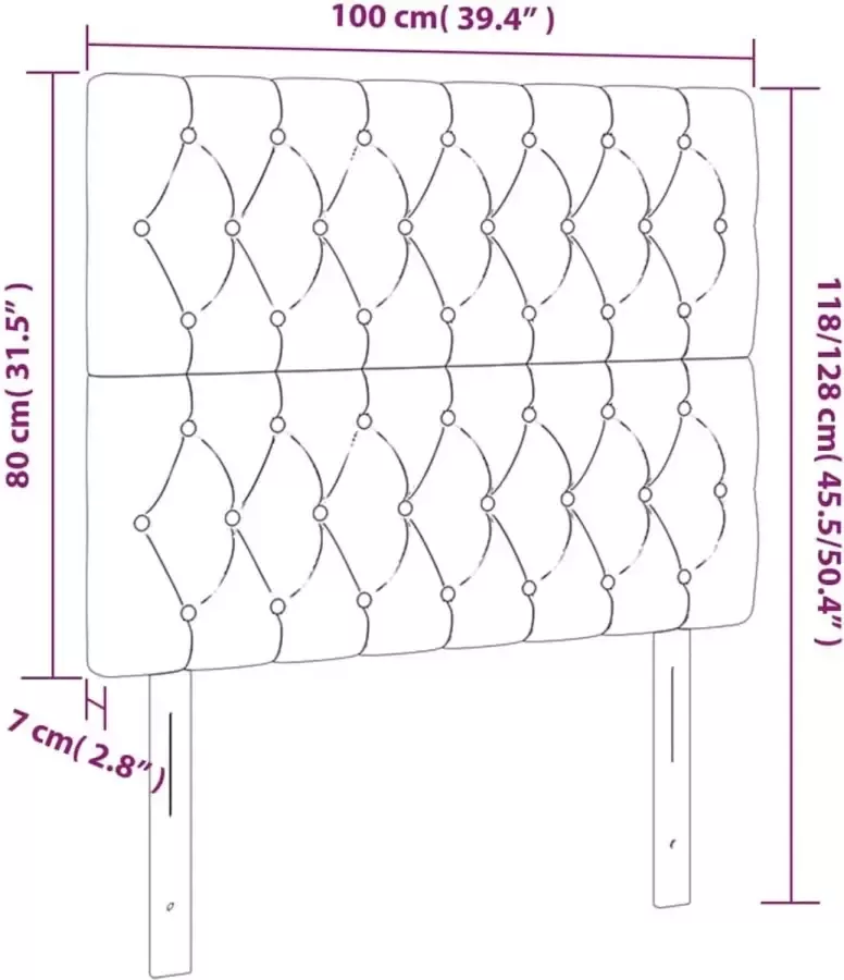 VIDAXL Hoofdborden 2 st 100x7x78 88 cm fluweel donkerblauw - Foto 3