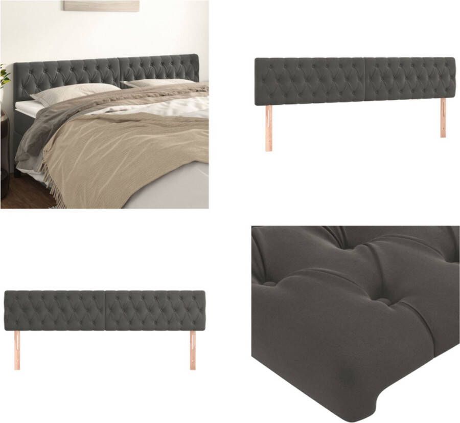 VidaXL Hoofdborden 2 st 100x7x78 88 cm fluweel donkergrijs Hoofdbord Hoofdborden Hoofdeinde Houten Hoofdbord