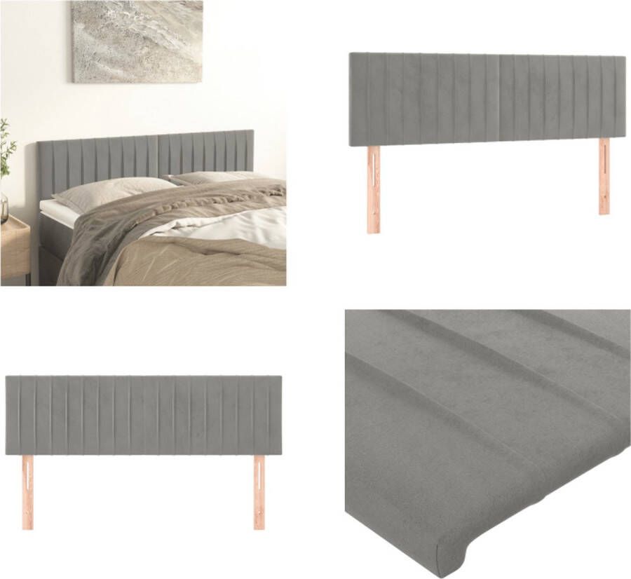 VidaXL Hoofdborden 2 st 72x5x78 88 cm fluweel lichtgrijs Hoofdbord Hoofdborden Hoofdeinde Houten Hoofdbord