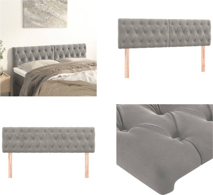 VidaXL Hoofdborden 2 st 72x7x78 88 cm fluweel lichtgrijs Hoofdbord Hoofdborden Hoofdeinde Houten Hoofdbord