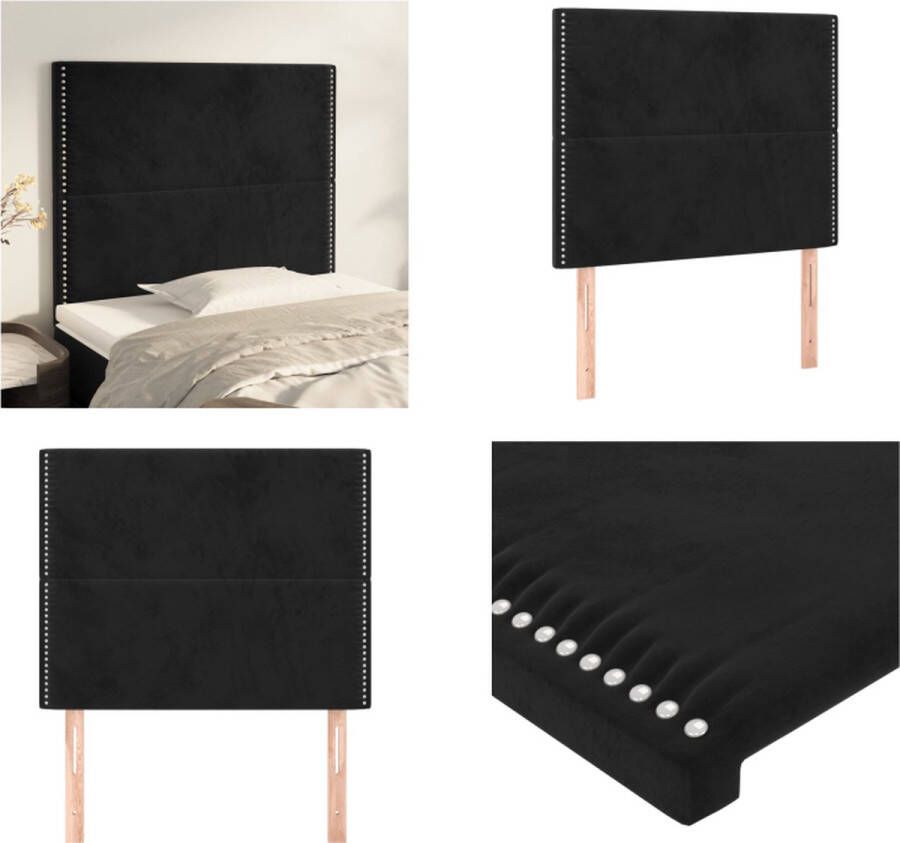 The Living Store Hoofdborden 2 st 80x5x78 88 cm fluweel zwart Hoofd Bord Hoofdborden Velvet Zwart Tweepersoonsbed