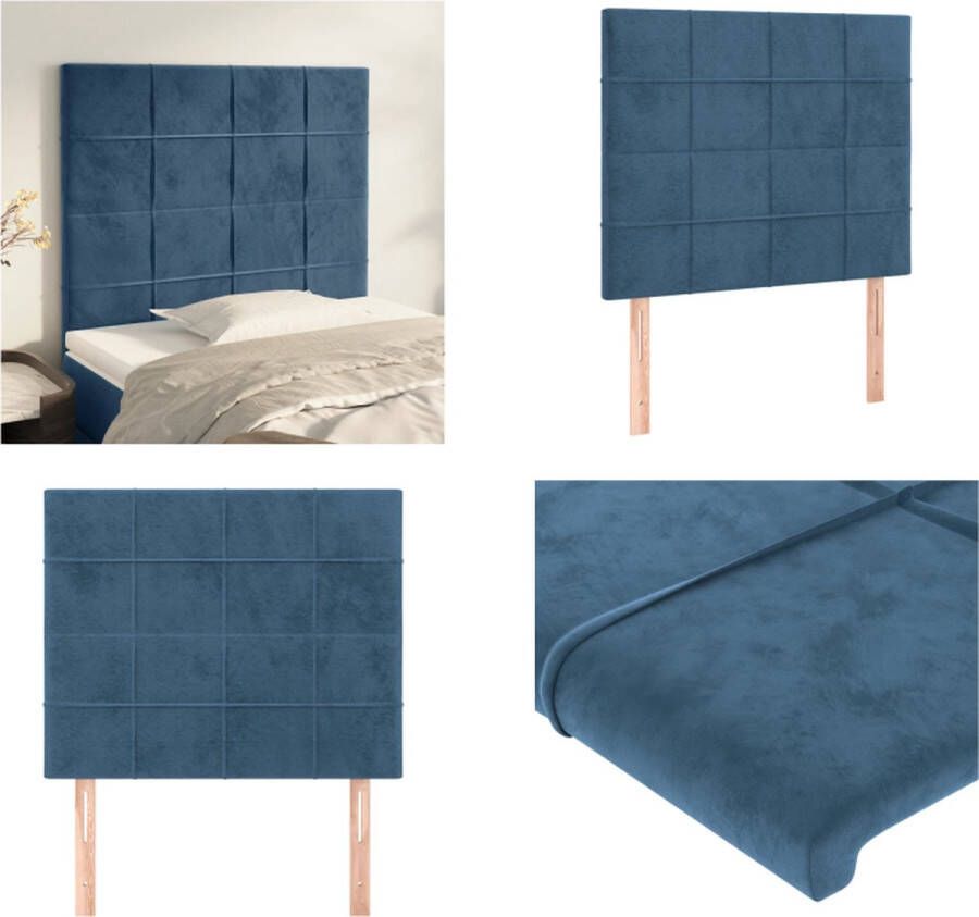 VidaXL Hoofdborden 2 st 90x5x78 88 cm fluweel donkerblauw Hoofdbord Hoofdborden Hoofdeinde Houten Hoofdbord - Foto 2