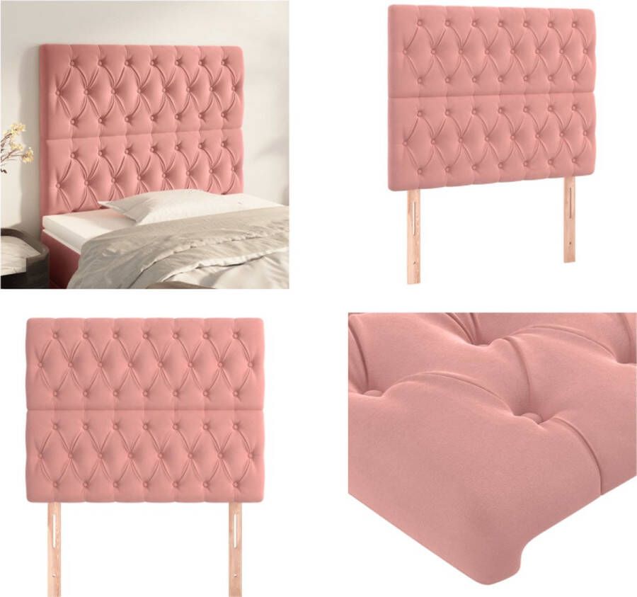 VidaXL Hoofdborden 2 st 90x7x78 88 cm fluweel roze Hoofdbord Hoofdborden Hoofdeinde Houten Hoofdbord - Foto 3