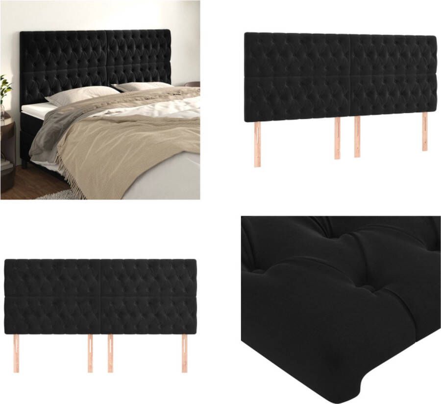 VidaXL Hoofdborden 4 st 100x7x78 88 cm fluweel zwart Hoofdbord Hoofdborden Hoofdeinde Houten Hoofdbord - Foto 2