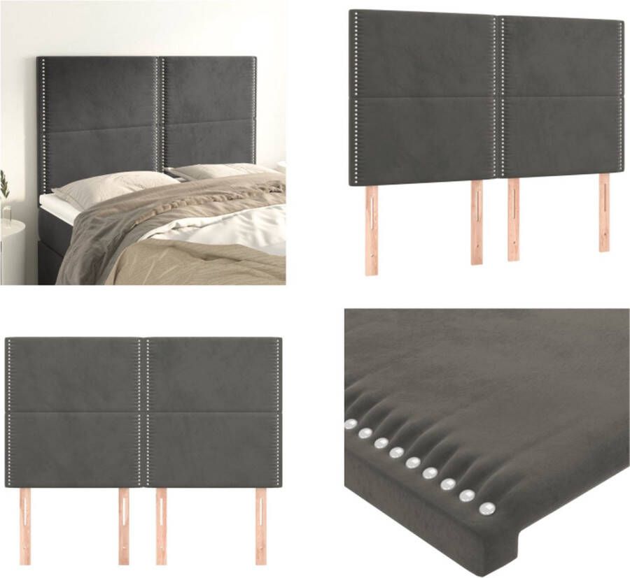 The Living Store Hoofdbord Hoofdeind 72 x 5 x 78 88 cm Donkergrijs stof bewerkt hout massief larikshout Hoofd Bord Hoofdkussen Velvet Grijs Beddecoratie