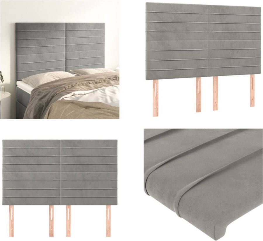 The Living Store Klassieke Hoofdbord Fluweel Stevige poten Verstelbare hoogte Comfortabele ondersteuning Elegant ontwerp Lichtgrijs 144 x 5 x 118 128 cm (B x D x H)