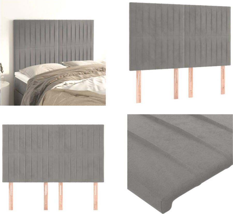 The Living Store Klassieke Hoofdbord Fluweel Stevige poten Verstelbare hoogte Comfortabele ondersteuning Elegant ontwerp Lichtgrijs 144 x 5 x 118 128 cm (B x D x H) - Foto 2