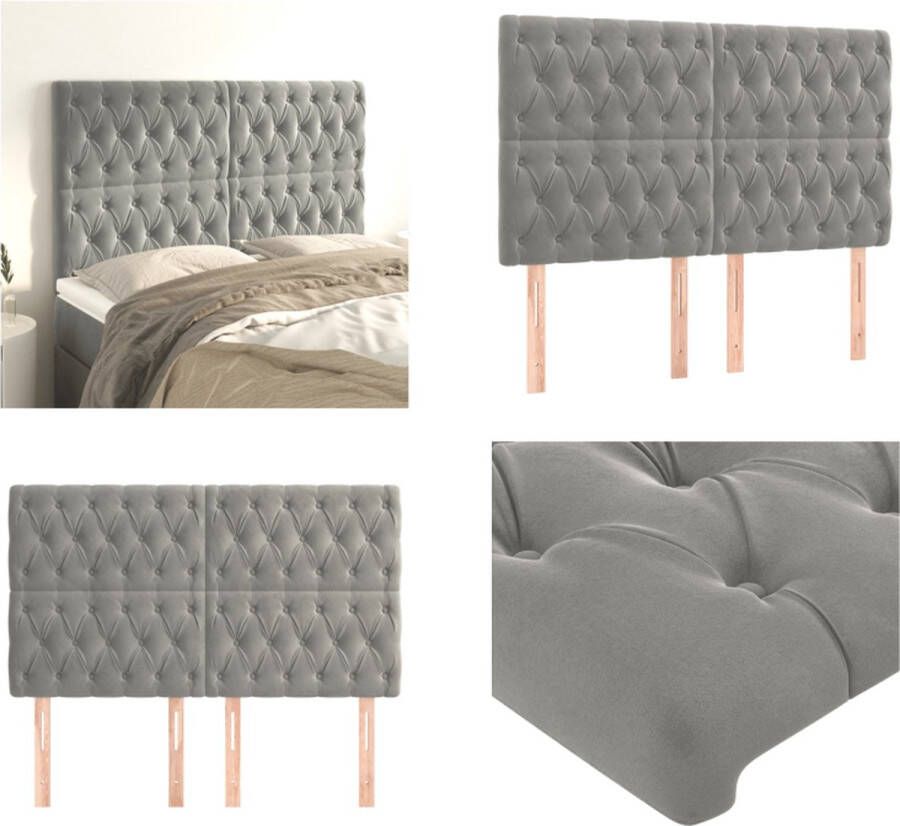 VidaXL Hoofdborden 4 st 72x7x78 88 cm fluweel lichtgrijs Hoofdbord Hoofdborden Hoofdeinde Houten Hoofdbord