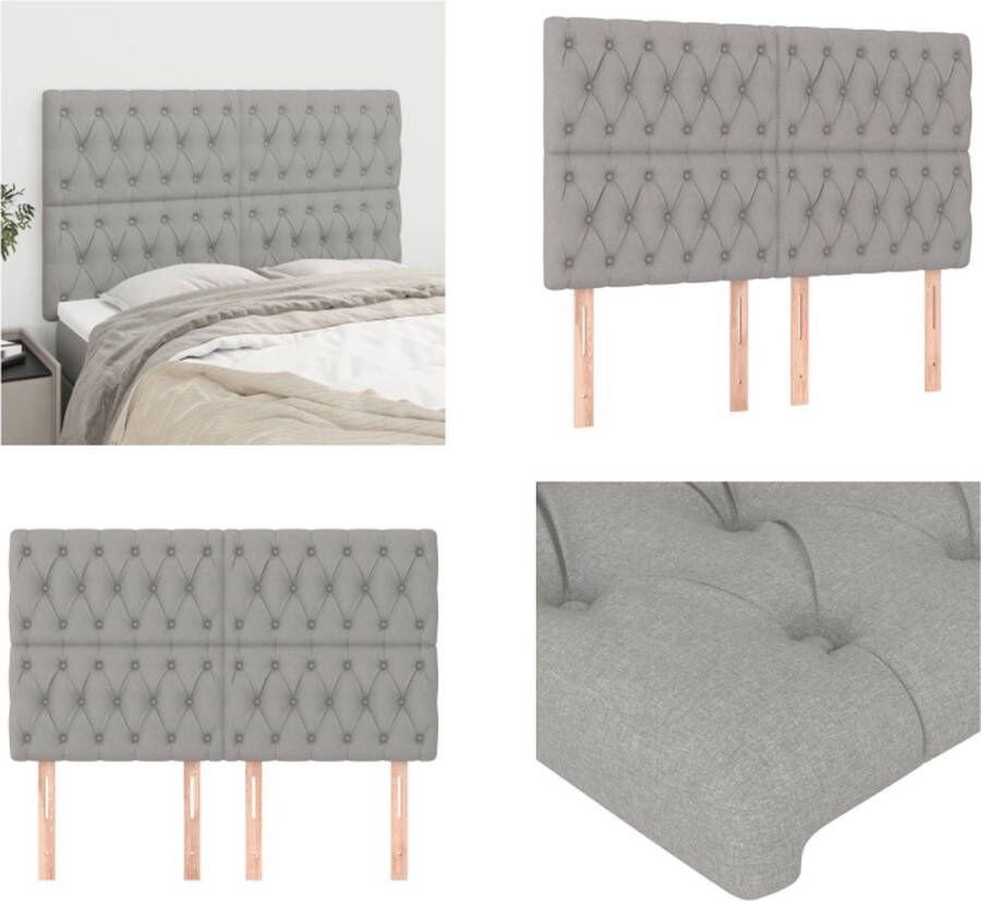 VidaXL Hoofdborden 4 st 72x7x78 88 cm stof lichtgrijs Hoofdbord Hoofdborden Hoofdeinde Houten Hoofdbord