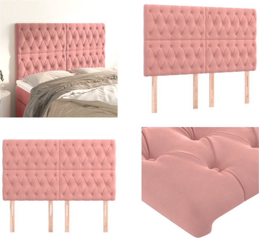 VidaXL Hoofdborden 4 st 80x7x78 88 cm fluweel roze Hoofdbord Hoofdborden Hoofdeinde Houten Hoofdbord