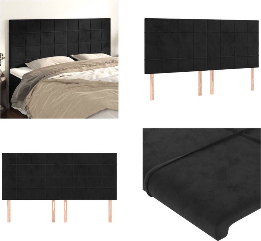 VidaXL Hoofdborden 4 st 90x5x78 88 cm fluweel zwart Hoofdbord Hoofdborden Hoofdeinde Houten Hoofdbord - Foto 2