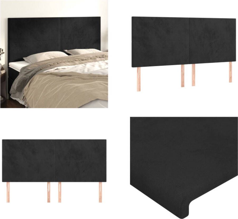VidaXL Hoofdborden 4 st 90x5x78 88 cm fluweel zwart Hoofdbord Hoofdborden Hoofdeinde Houten Hoofdbord