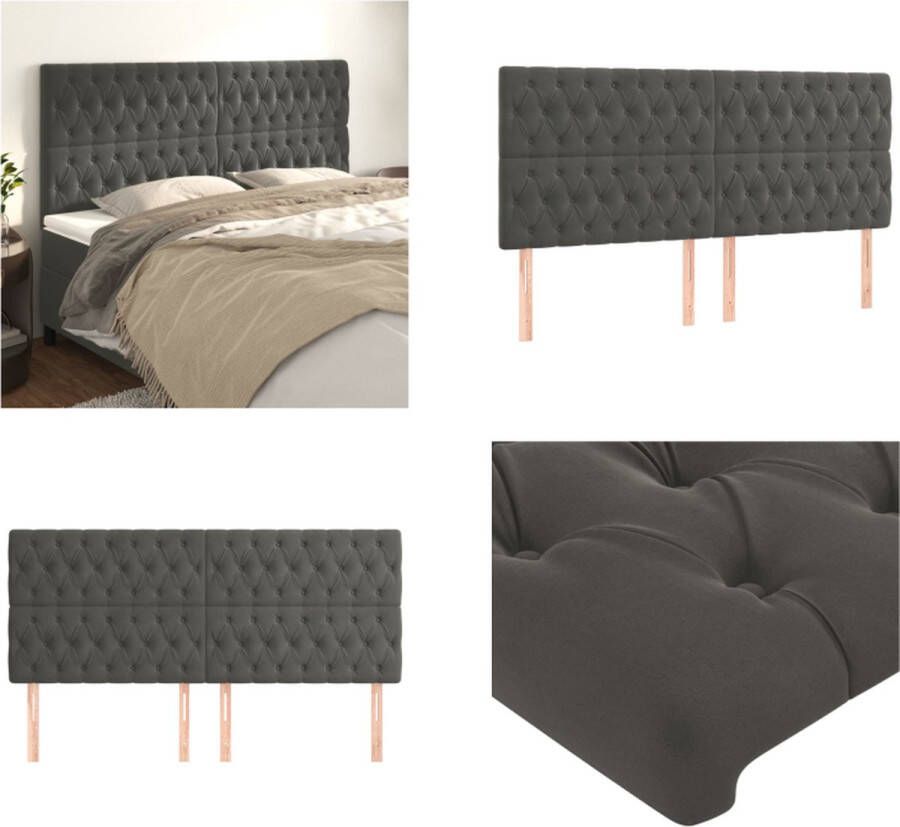 VidaXL Hoofdborden 4 st 90x7x78 88 cm fluweel donkergrijs Hoofdbord Hoofdborden Hoofdeinde Houten Hoofdbord