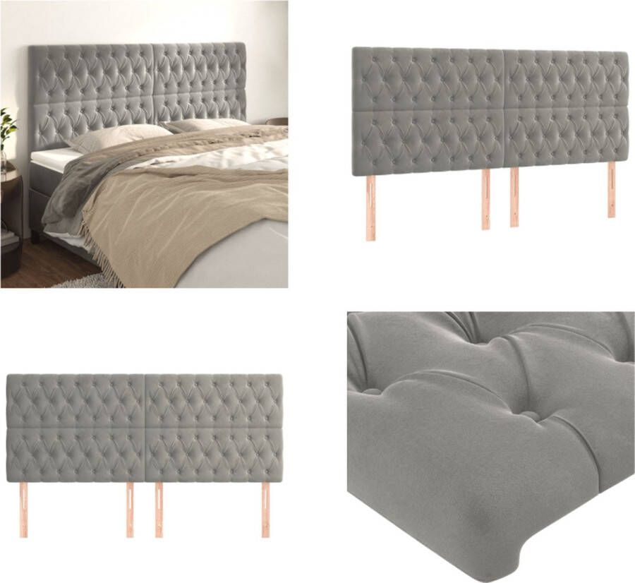 VidaXL Hoofdborden 4 st 90x7x78 88 cm fluweel lichtgrijs Hoofdbord Hoofdborden Hoofdeinde Houten Hoofdbord
