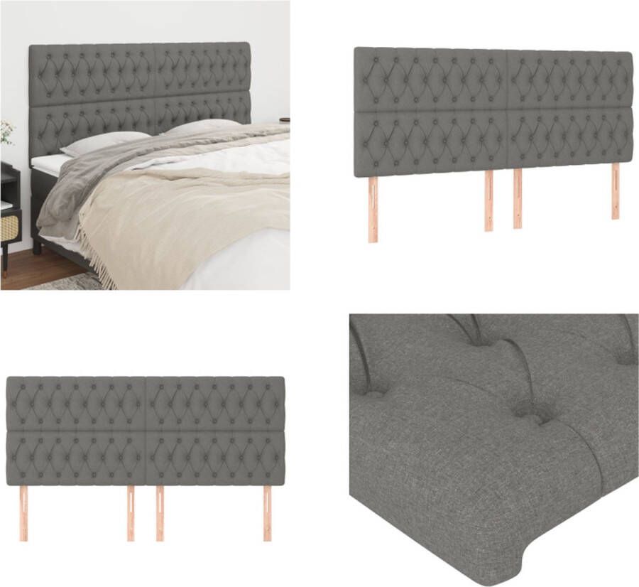 VidaXL Hoofdborden 4 st 90x7x78 88 cm stof donkergrijs Hoofdbord Hoofdborden Hoofdeinde Houten Hoofdbord
