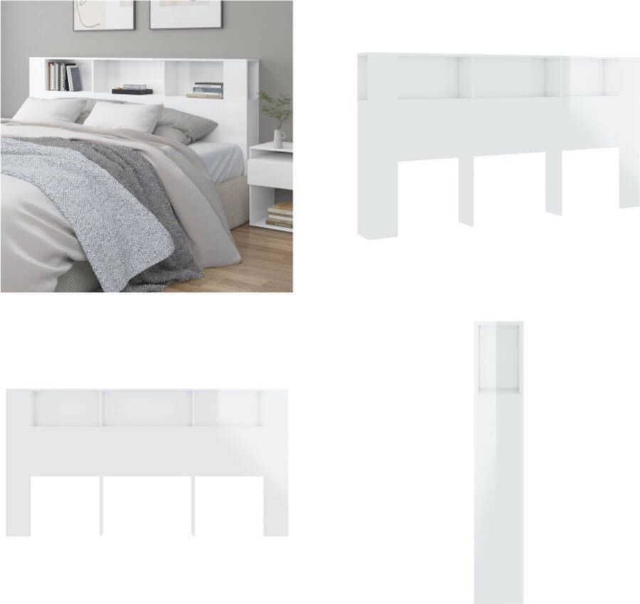 VidaXL Hoofdbordkast 200x18 5x104 5 cm hoogglans wit Hoofdbordkast Hoofdbordkasten Hoofdeindekast Hoofdbord Kast - Foto 2