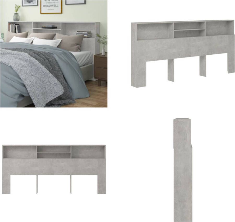 VidaXL Hoofdbordkast 220x19x103-5 cm betongrijs Hoofdbordkast Hoofdbordkasten Hoofdeindekast Hoofdbord Kast - Foto 2