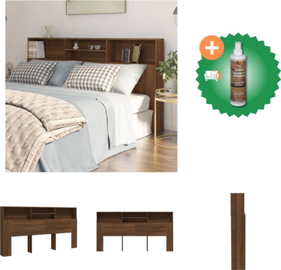 VidaXL Hoofdbordkast Hoofdbord boekenkast 200 x 19 x 103.5 cm Bruineiken Bedonderdeel Inclusief Houtreiniger en verfrisser
