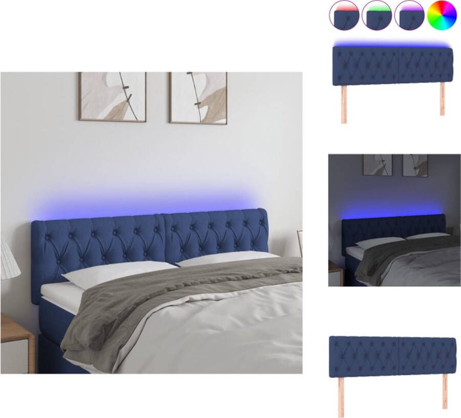 VidaXL Hoofdeind Bed 160 x 7 x 78 88 cm Blauw LED-strip Verstelbaar Duurzaam Materiaal Bedonderdeel - Foto 2