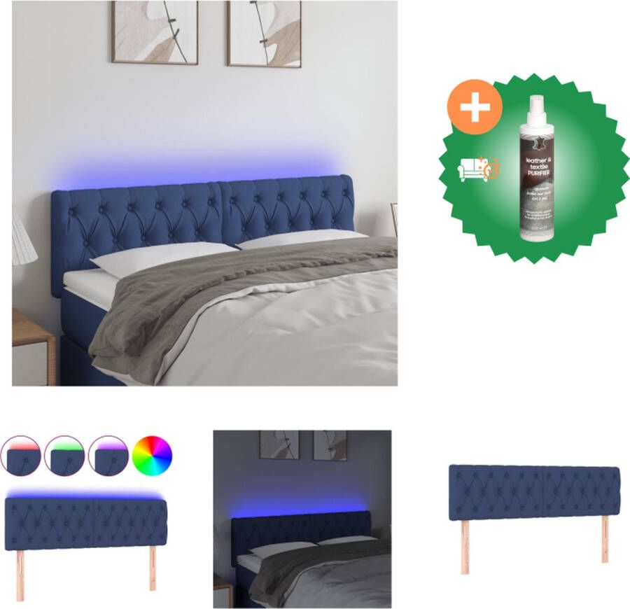 VidaXL Hoofdeind Bed 160 x 7 x 78 88 cm Blauw LED-strip Verstelbaar Duurzaam Materiaal Bedonderdeel Inclusief Reiniger