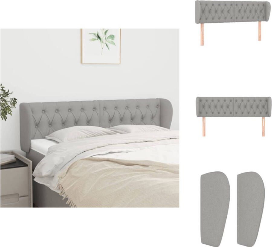 VidaXL Hoofdbord Hoofdborden Hoofdeinde Houten Hoofdbord met randen 163x23x78 88 cm stof lichtgrijs - Foto 2