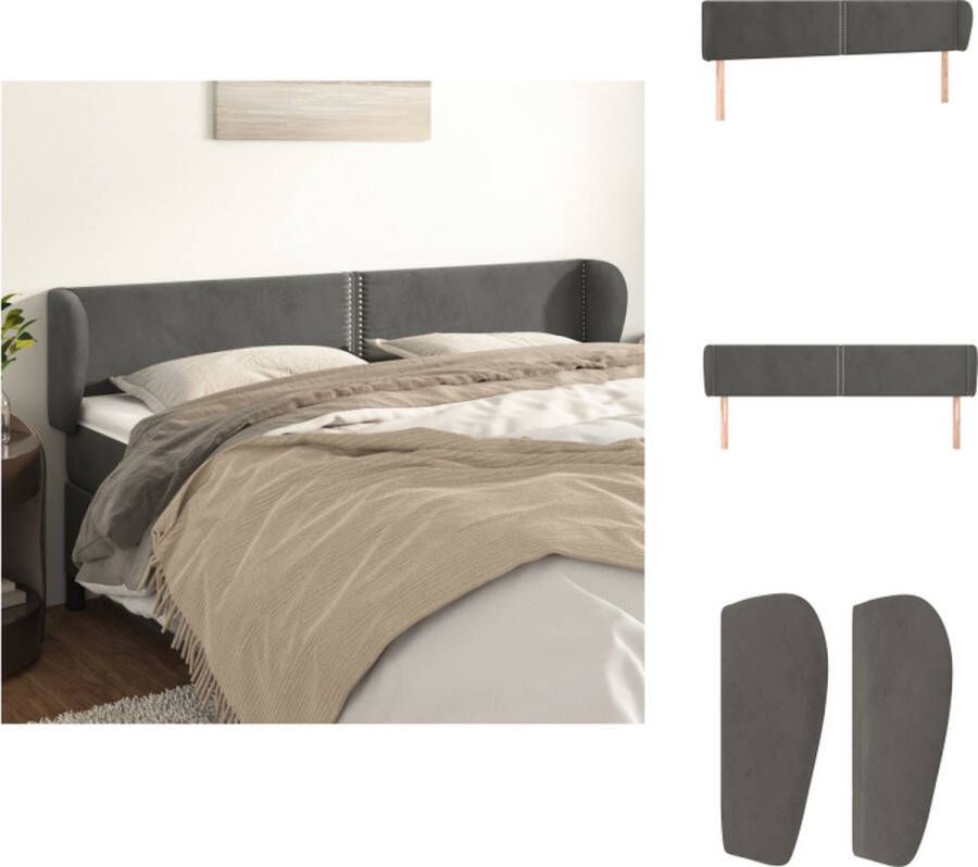 VidaXL Hoofdbord Hoofdborden Hoofdeinde Houten Hoofdbord met randen 203x23x78 88 cm fluweel donkergrijs - Foto 2