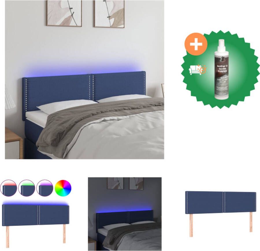 VidaXL Hoofdeind Bed Blauw 144 x 5 x 78 88 cm Verstelbaar LED Verlichting Bedonderdeel Inclusief Reiniger