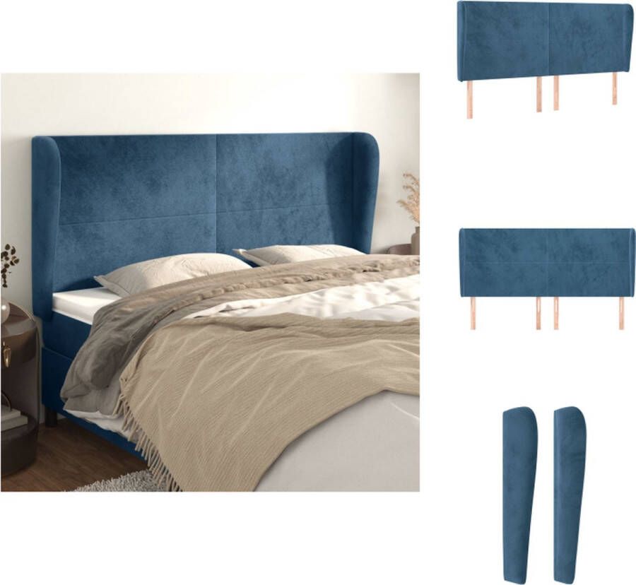 VidaXL Hoofdbord Hoofdborden Hoofdeinde Houten Hoofdbord met randen 183x23x118 128 cm fluweel donkerblauw