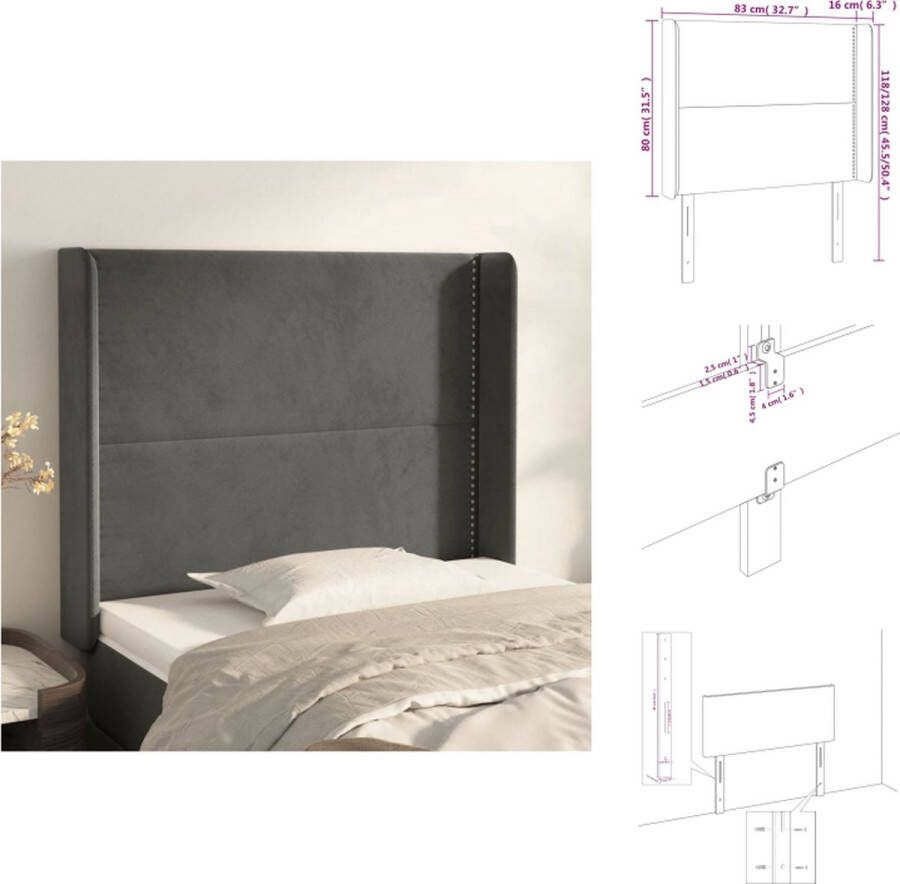 VidaXL Hoofdbord Hoofdborden Hoofdeinde Houten Hoofdbord met randen 83x16x118 128 cm fluweel donkergrijs - Foto 2