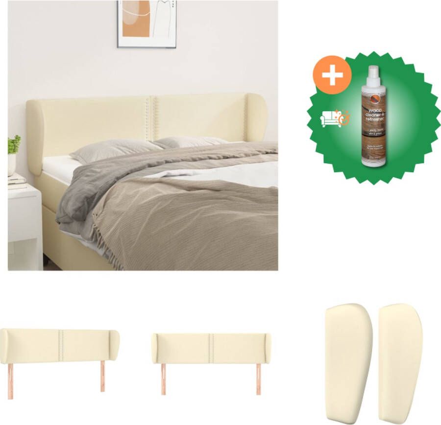 VidaXL Hoofdbord met randen 147x23x78 88 cm kunstleer crèmekleurig Bedonderdeel Inclusief Houtreiniger en verfrisser