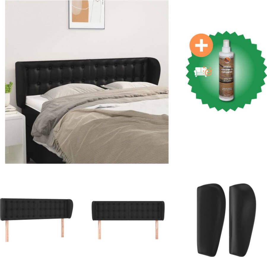 VidaXL Hoofdbord met randen 147x23x78 88 cm kunstleer zwart Bedonderdeel Inclusief Houtreiniger en verfrisser