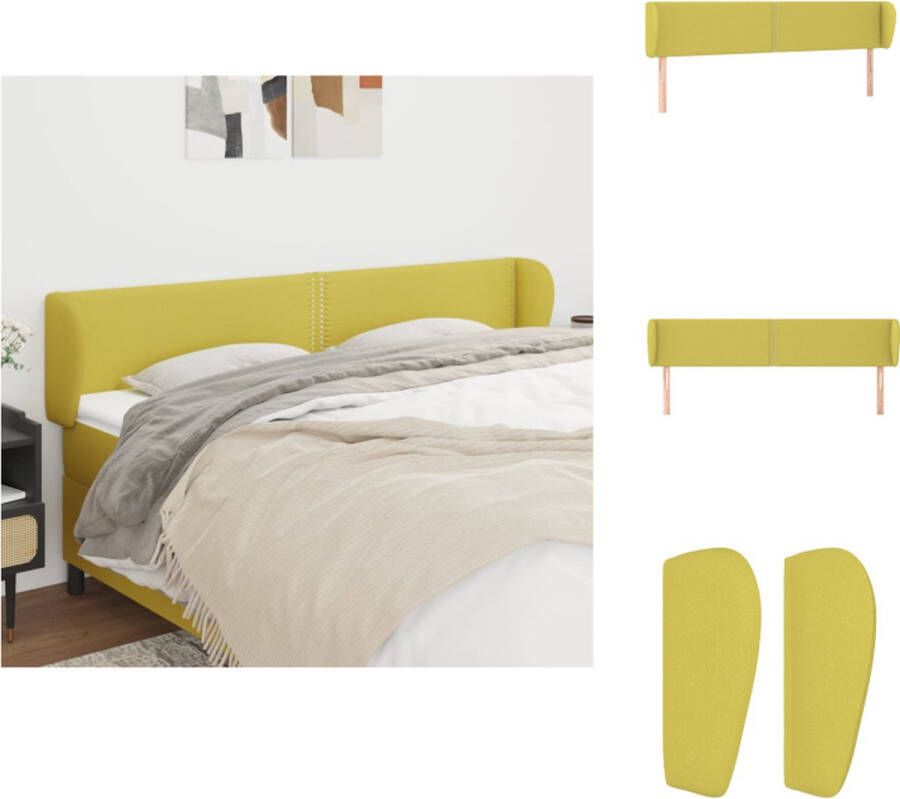 VidaXL Hoofdbord Hoofdborden Hoofdeinde Houten Hoofdbord met randen 163x23x78 88 cm stof groen - Foto 2