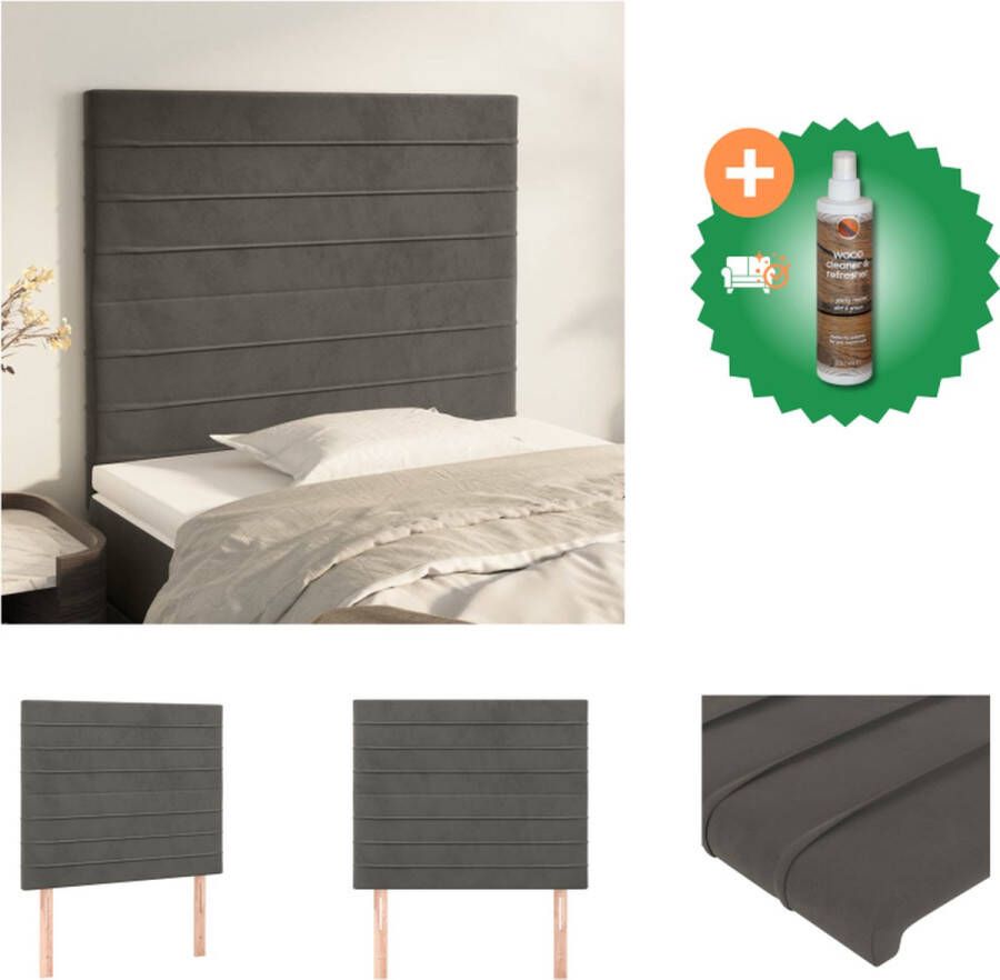 VidaXL Hoofdeind Bedombouw Zacht fluweel Stevige en stabiele poten Verstelbare hoogte Comfortabele ondersteuning Donkergrijs 90 x 5 x 118 128 cm Bedonderdeel Inclusief Houtreiniger en verfrisser