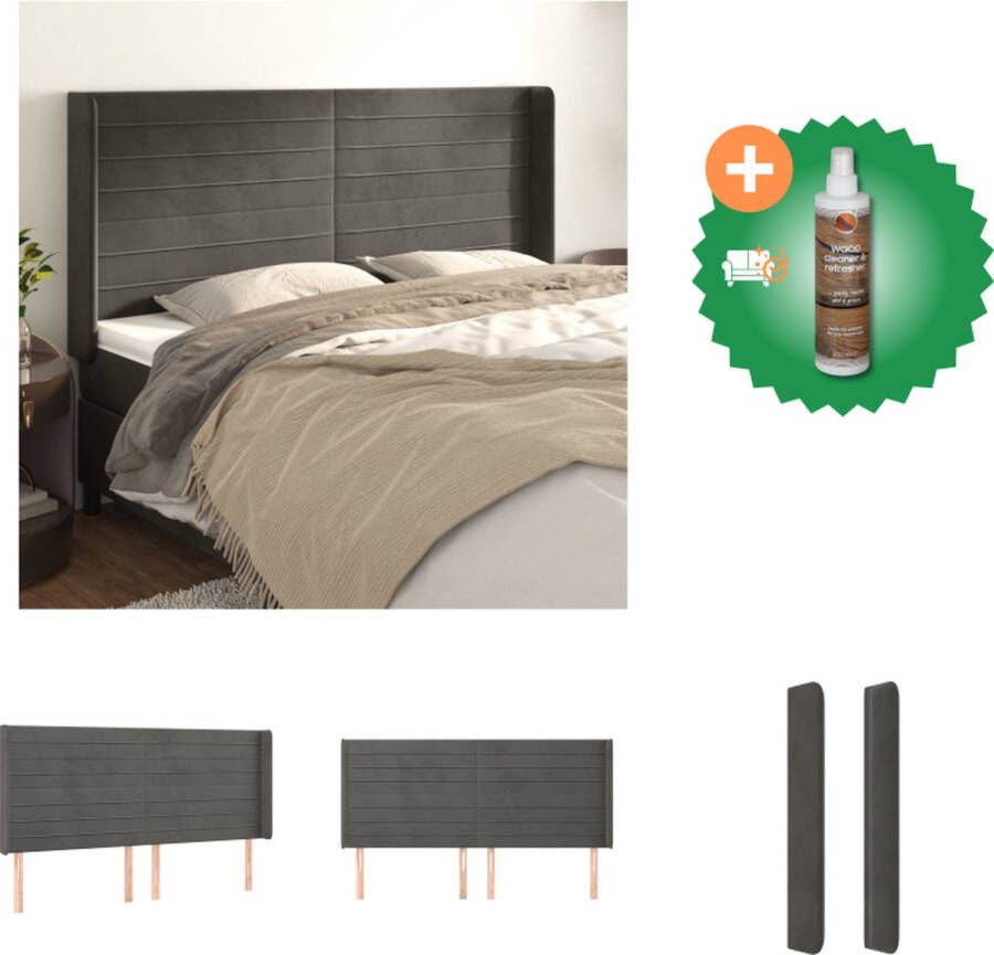 VidaXL Hoofdeind Classic Hoofdbord Donkergrijs 203 x 16 x 118 128 cm Zacht fluweel Stevige poten Bedonderdeel Inclusief Houtreiniger en verfrisser