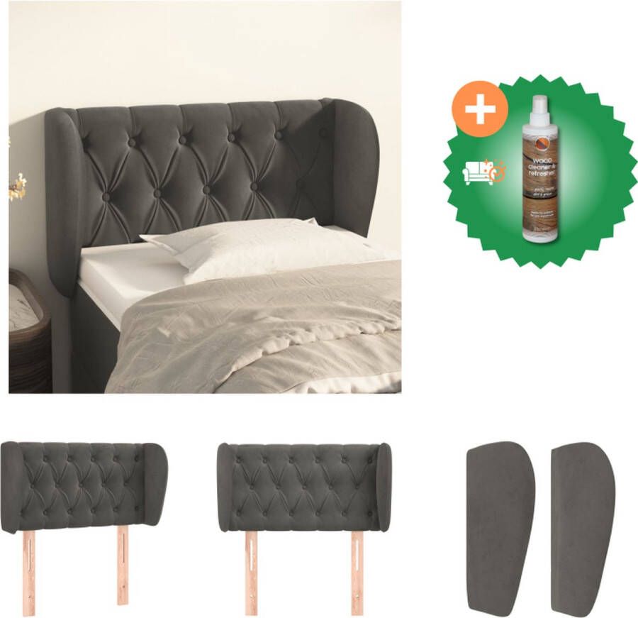 VidaXL Hoofdeind Classic Hoofdbord Donkergrijs 83 x 23 x 78 88 cm Fluweel Bedonderdeel Inclusief Houtreiniger en verfrisser