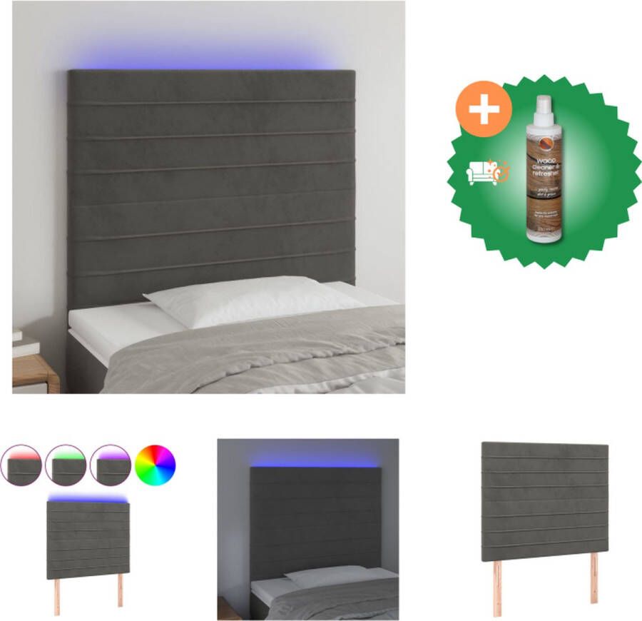 VidaXL Hoofdeind Donkergrijs LED-fluwelen hoofdbord 100x5x118 128 cm verstelbare hoogte comfortabele ondersteuning Bedonderdeel Inclusief Houtreiniger en verfrisser