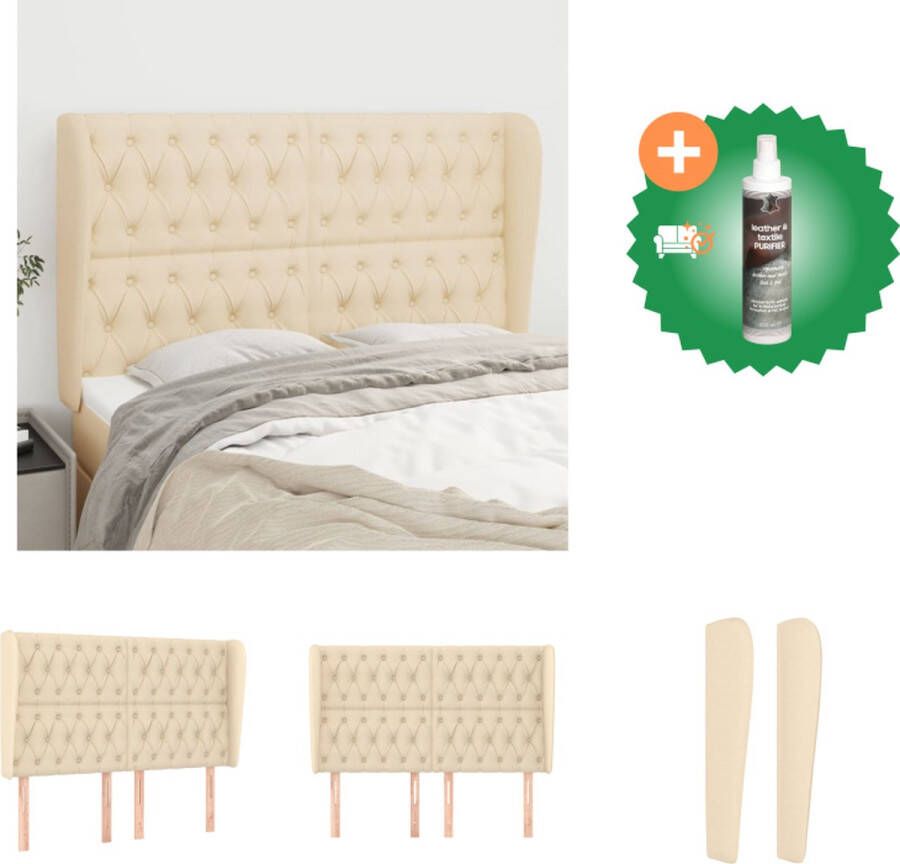 VidaXL Hoofdeind Hoofdbord 147 x 23 x 118 128 cm crème stof materiaal verstelbare hoogte stevige houten poten comfortabele ondersteuning Bedonderdeel Inclusief Reiniger