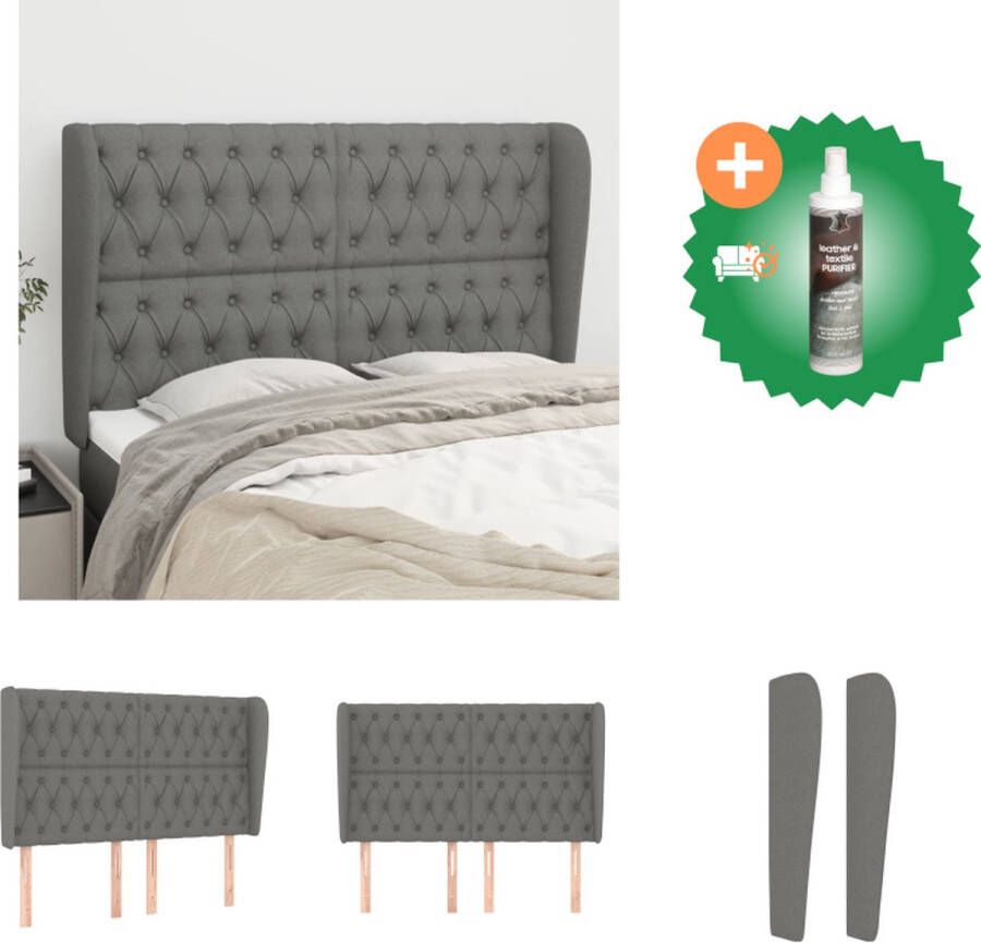 VidaXL Hoofdbord met randen 163x23x118 128 cm stof donkergrijs Bedonderdeel Inclusief Reiniger