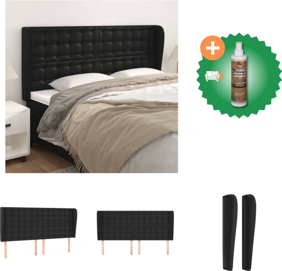 VidaXL Hoofdbord met randen 163x23x118 128 cm kunstleer zwart Bedonderdeel Inclusief Houtreiniger en verfrisser