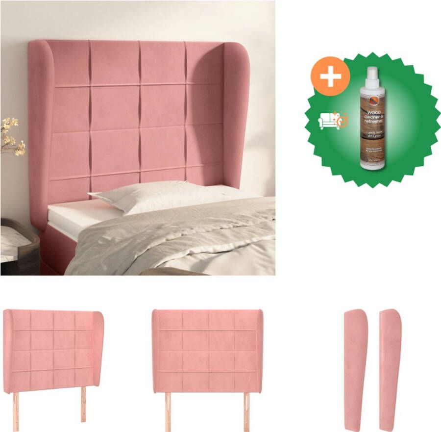 VidaXL Hoofdeind Hoofdbord 93 x 23 x 118 128 cm Zacht fluweel Stevige poten Verstelbare hoogte Comfortabele ondersteuning Roze Bedonderdeel Inclusief Houtreiniger en verfrisser
