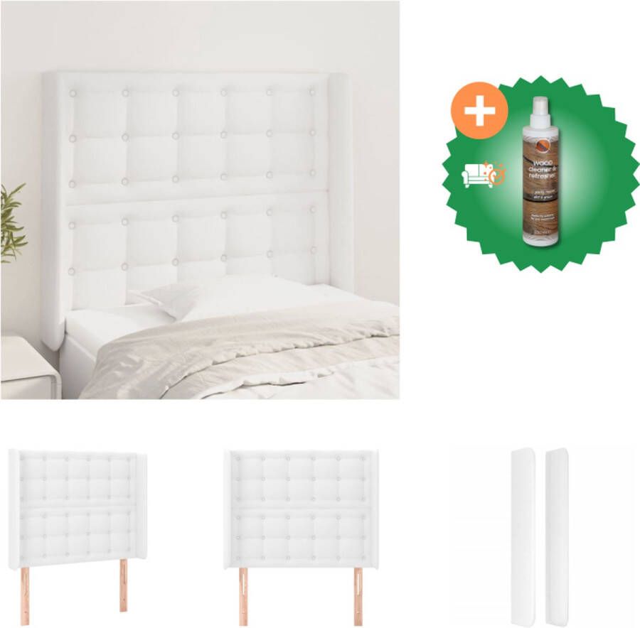 VidaXL Hoofdbord Bed Kunstleer Verstelbare Hoogte Stevige Poten Comfortabele Ondersteuning Wit 93x16x118 128 cm Bedonderdeel Inclusief Houtreiniger en verfrisser