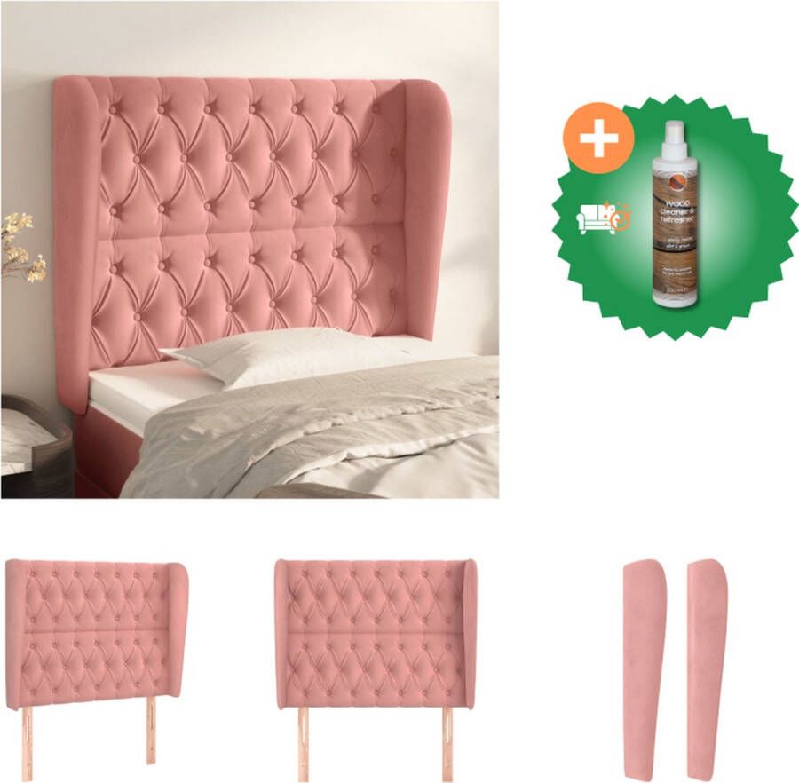 VidaXL Hoofdeind Hoofdbord Fluwelen stof Verstelbare hoogte Stevige poten Comfortabele ondersteuning Roze 103 x 23 x 118 128 cm Bedonderdeel Inclusief Houtreiniger en verfrisser