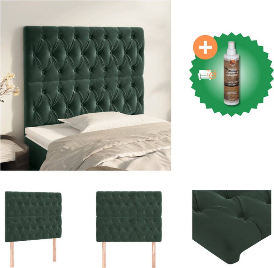 VidaXL Hoofdeind Hoofdbord Fluwelen Stof Verstelbare Hoogte Stevige Poten Comfortabele Ondersteuning Kleur Donkergroen Afmetingen 100 x 7 x 118 128 cm Inclusief 2 x hoofdeind Bedonderdeel Inclusief Houtreiniger en verfrisser