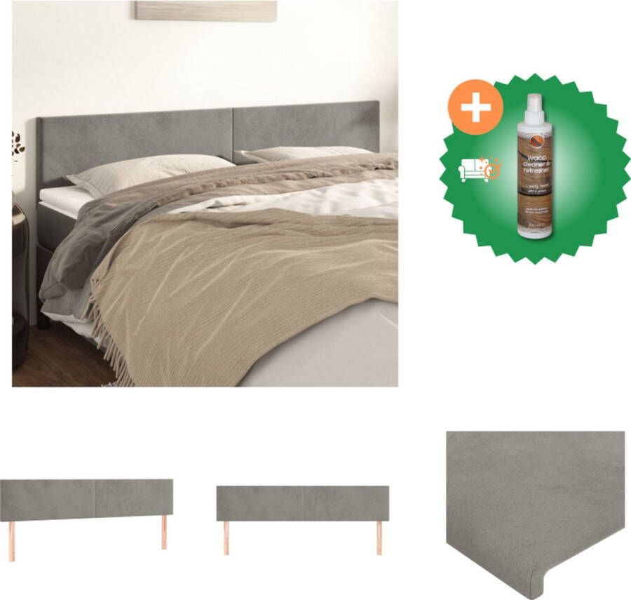 VidaXL Hoofdeind Hoofdbord Zacht fluweel Stevige poten Verstelbare hoogte Comfortabele ondersteuning Lichtgrijs 160 x 5 x 78 88 cm 2x hoofdeind Bedonderdeel Inclusief Houtreiniger en verfrisser