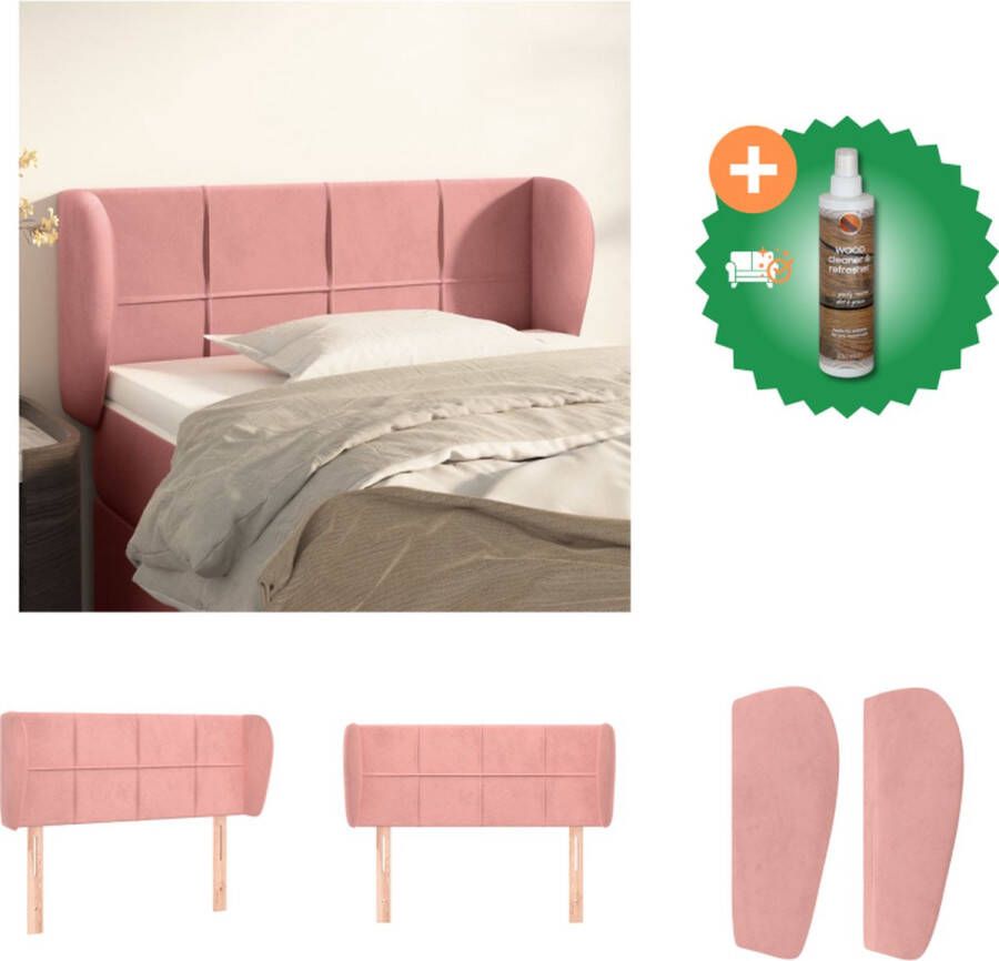 VidaXL Hoofdeind Hoofdbord Zacht fluweel Stevige poten Verstelbare hoogte Comfortabele ondersteuning Roze 83 x 23 x 78 88 cm Bedonderdeel Inclusief Houtreiniger en verfrisser